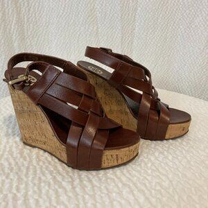 Tory Burch Ace High Wedge Sandal Sienna Brown SZ 7